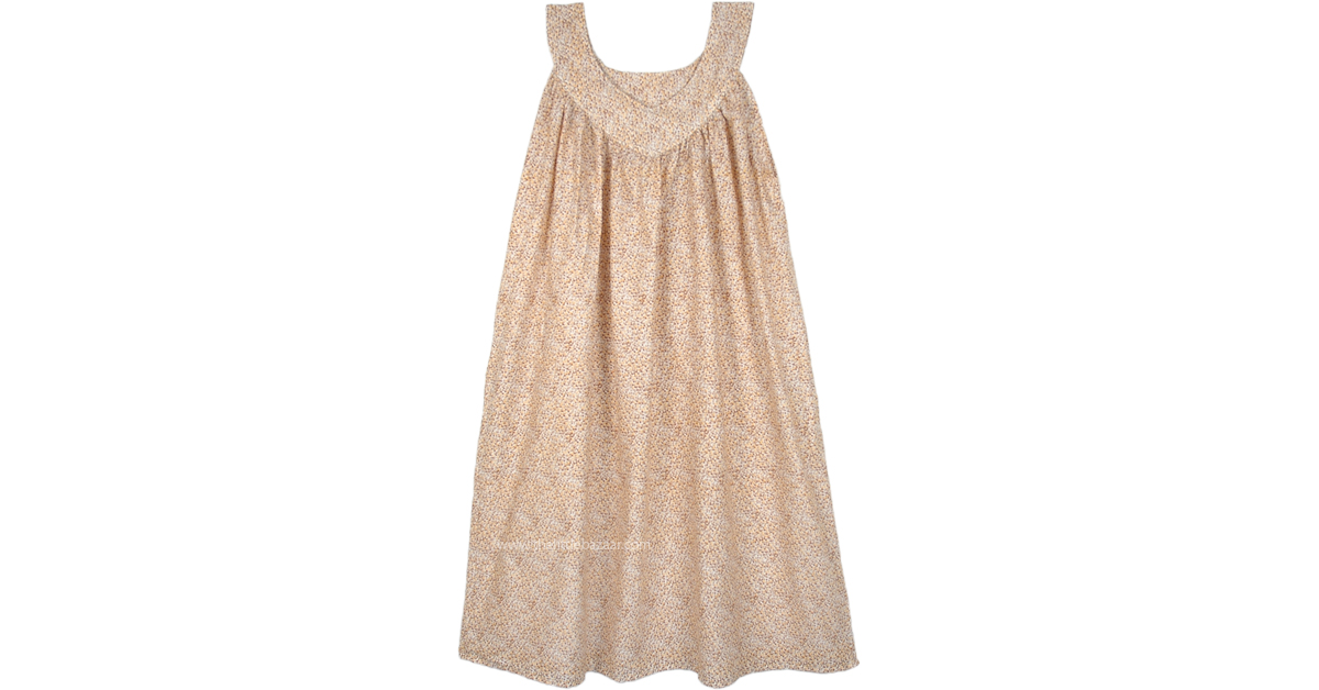 Beige Floral Flowing Pull Over Cotton Summer Dress | Dresses | White ...