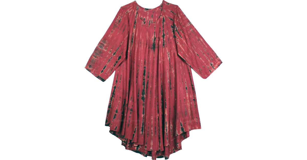 Chestnut Rose Full Sleeve Umbrella Dress with Tie Dye | Dresses | Red ...