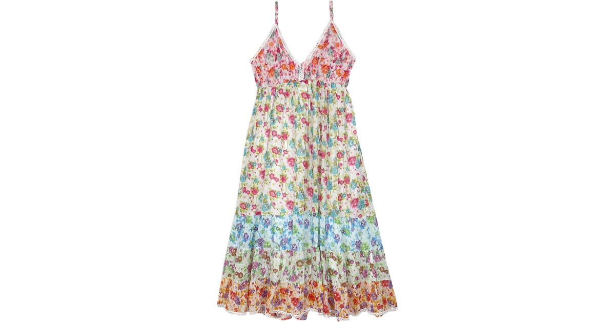Summer Tones Floral Cotton Sleeveless Midi Dress | Dresses ...