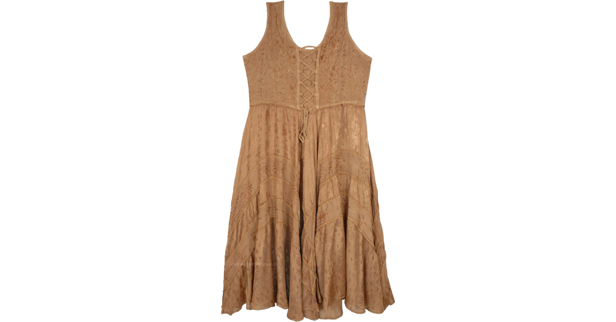 Tan Brown Bohemian Long Tank Dress with Heavy Embroidery | Dresses ...