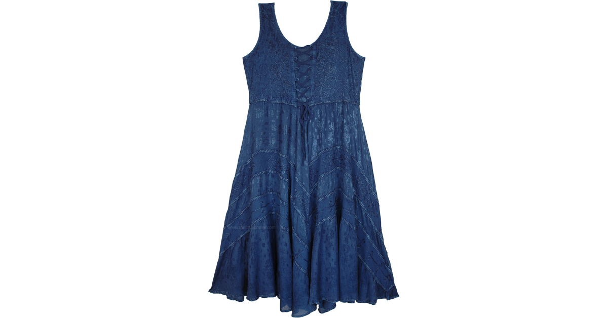 Denim Blue Rayon Long Tank Dress with Heavy Embroidery | Dresses | Blue ...