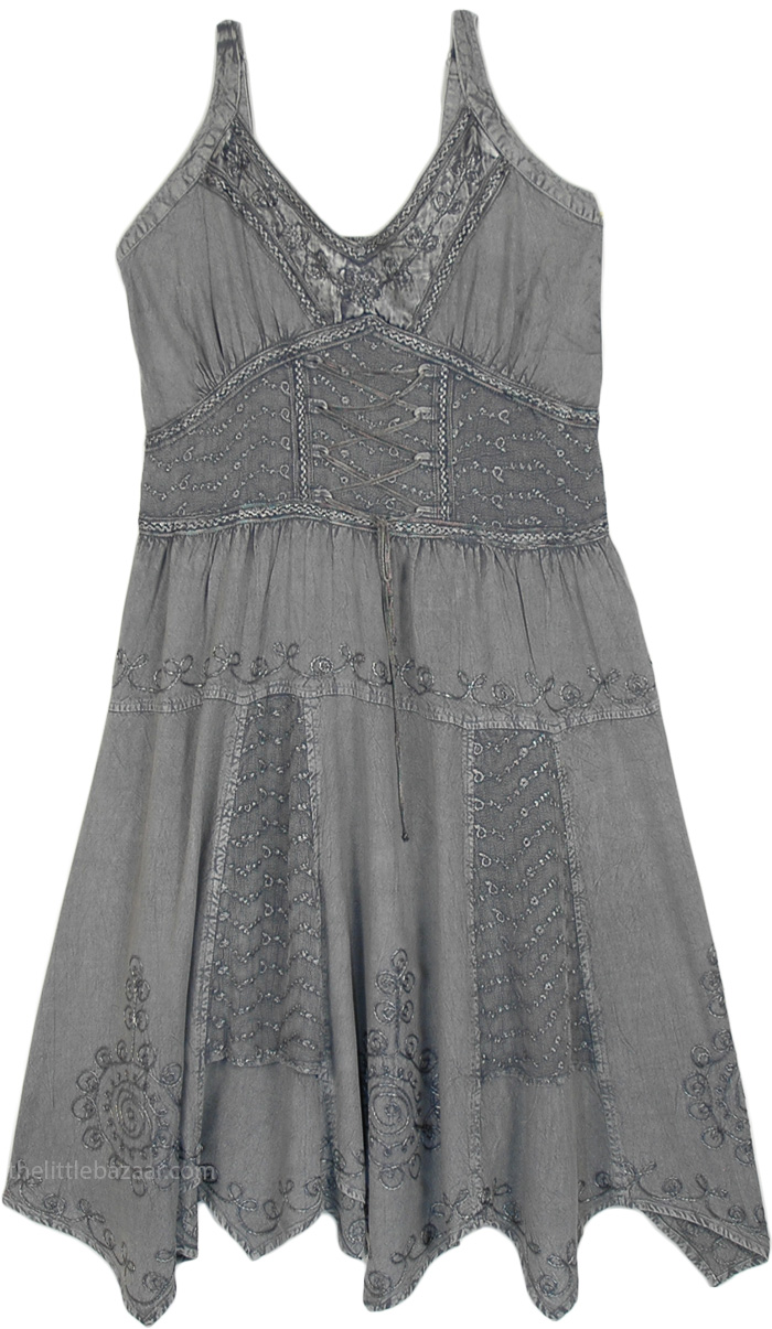 Stone Castle Long Medieval Denim Dress with Heavy Embroidery | Dresses ...