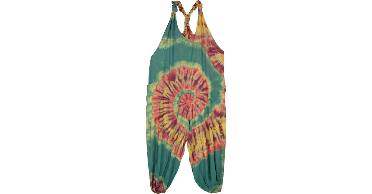 Emerald Joyride Tie Dye Harem Jumpsuit Dresses Green Sleeveless Yoga Beach Tie Dye 