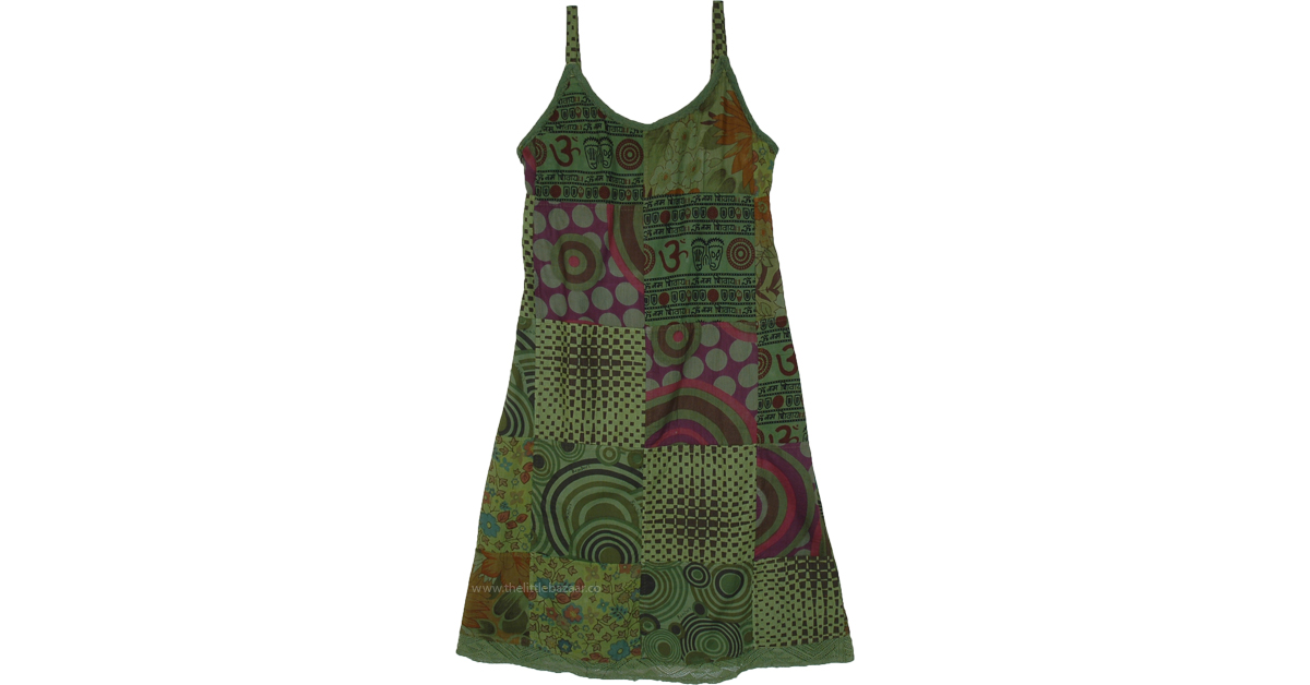 Green Woodlands Patchwork Hippie Dress | Dresses | Green | Sleeveless ...