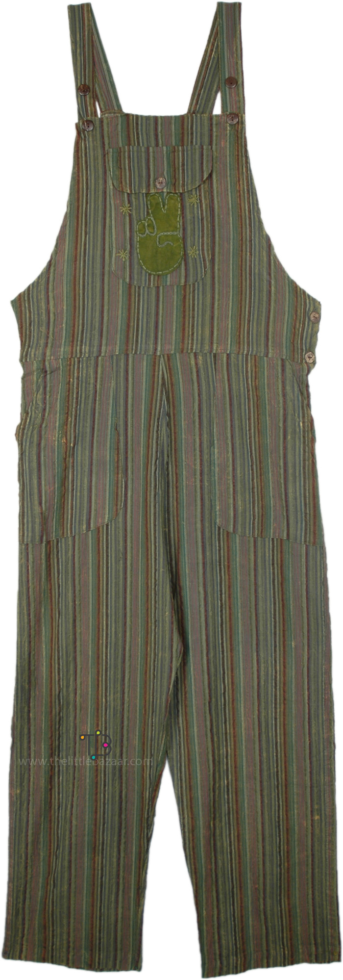 Bohemian Striped Overalls in Cotton, Herbal Peace Cotton Boho Overalls