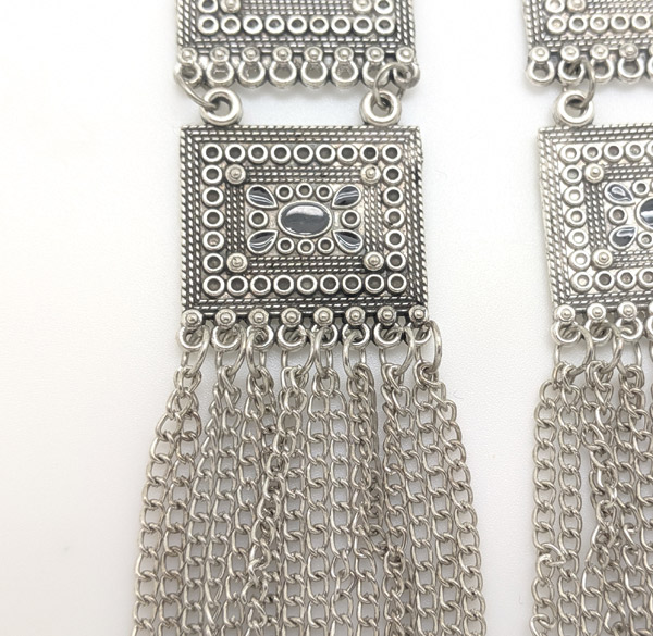 Tribal Hanging Chains Silver Metal Party Earrings