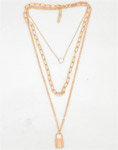 Golden Lock Heart Three Strand Necklace Set