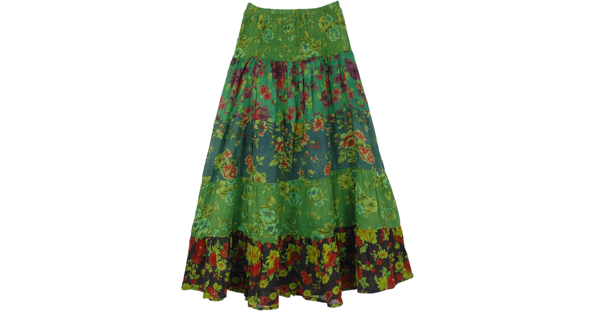 Lush Green Floral Printed Cotton Little Girls Skirt | Kids | Green ...