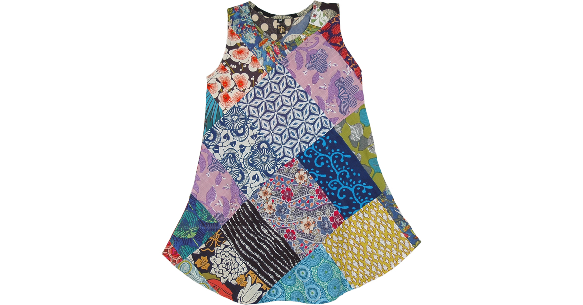 Kid Size Multi Print Patchwork Sleeveless Cotton Dress Top | Kids ...
