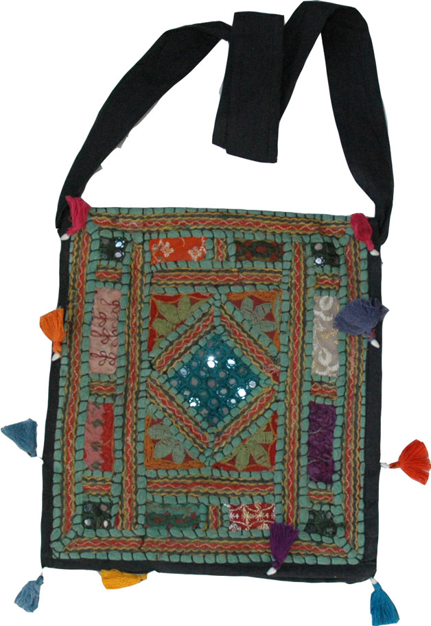 Black Embroidered Patchwork Handbag | Purses-Bags