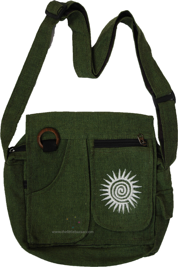 Forest Green Spiral Sun Crossbody Bag