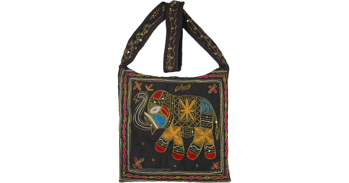 EMBROIDERY THREAD store work outlined with golden thread crafted tote shoulder bag bohemian stitch