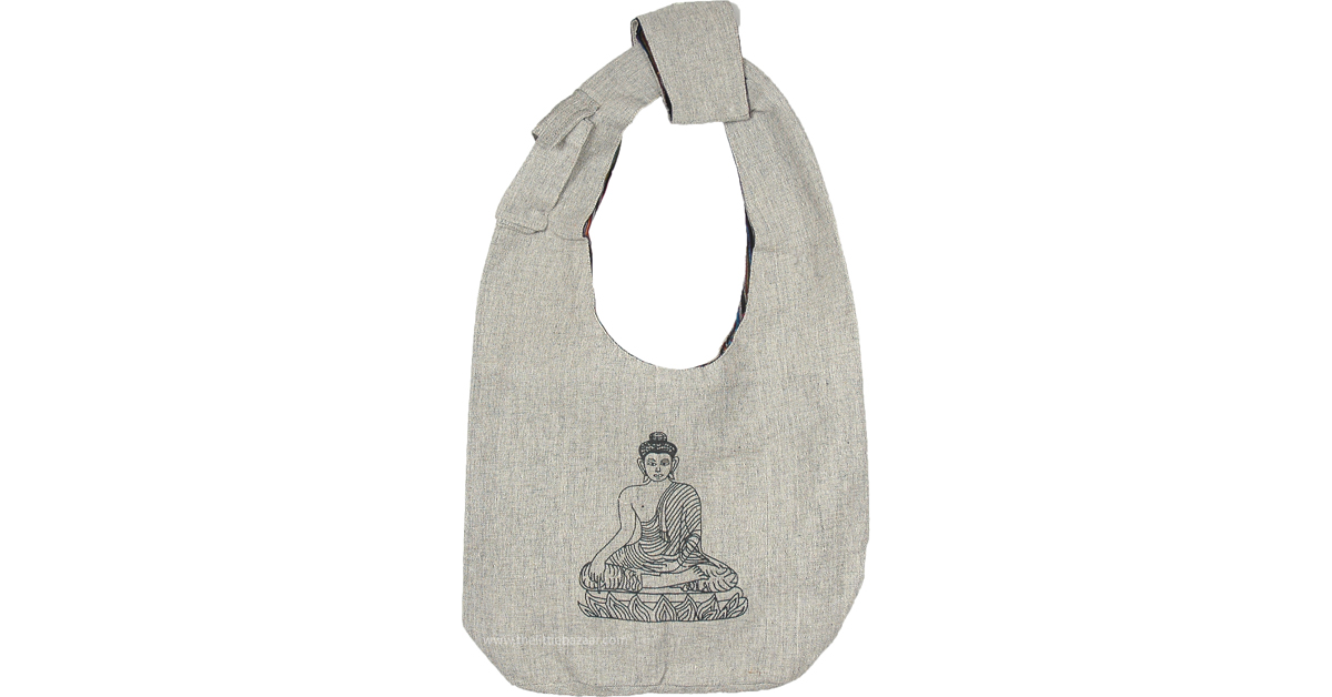 Grey Cotton Canvas Bohemian Hippie Style Sling Cross Body Yoga Bag