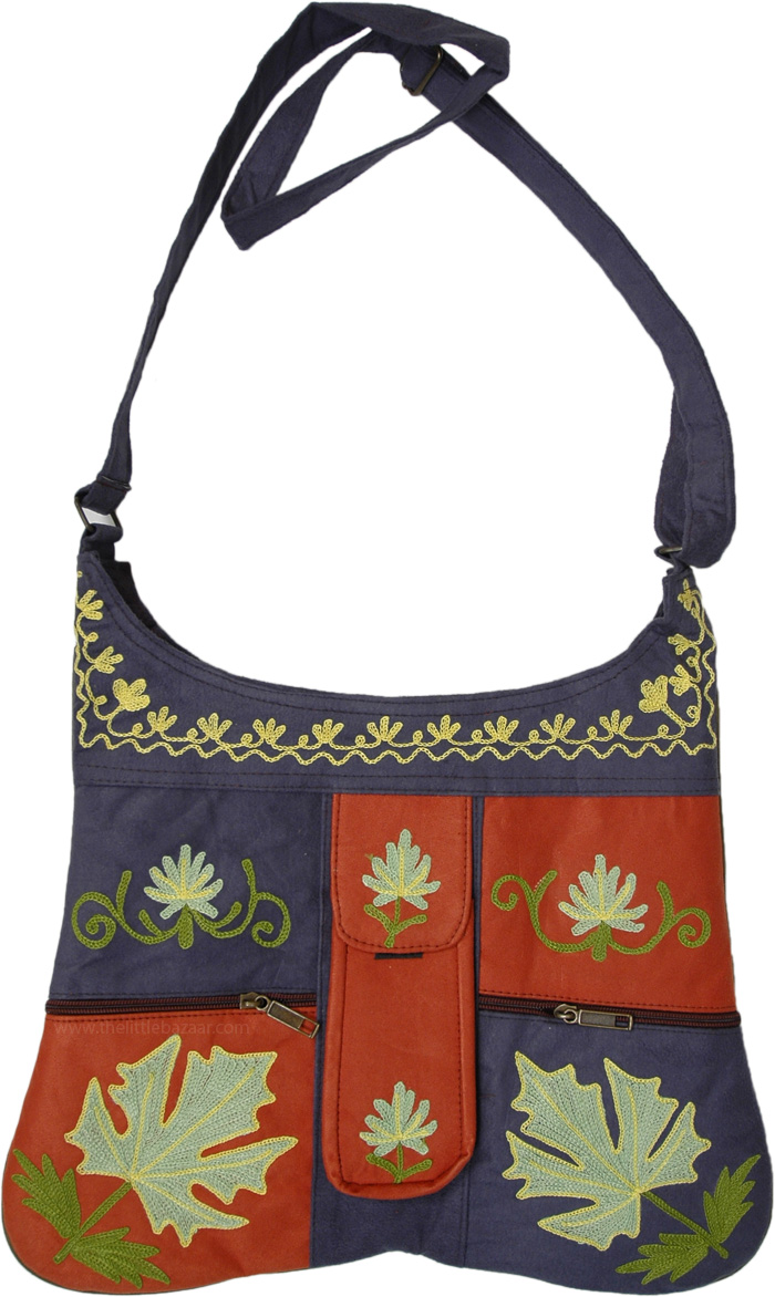 Embroidery Ruched Adjustable Shoulder Strap Crossbody Bag