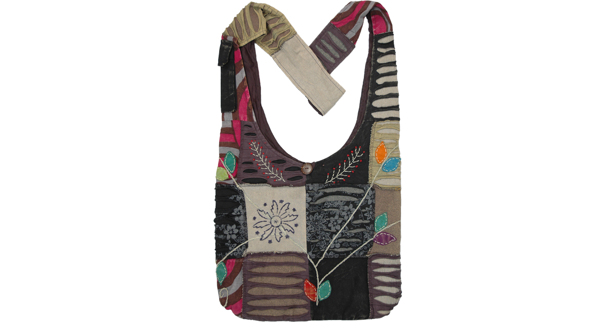 Spring Stripes Floral Patchwork Bohemian Sling Bag in Cotton by TLB