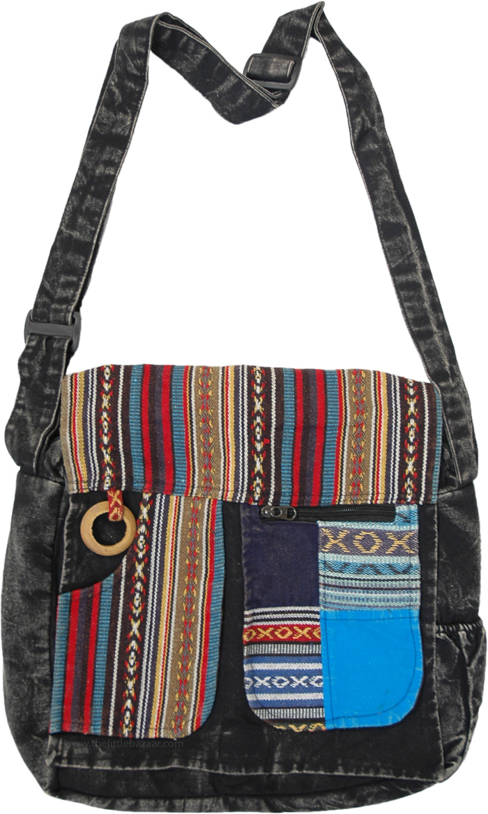 Multi Purpose Boho Book and Laptop Cross Body Bag in Cotton by TLB