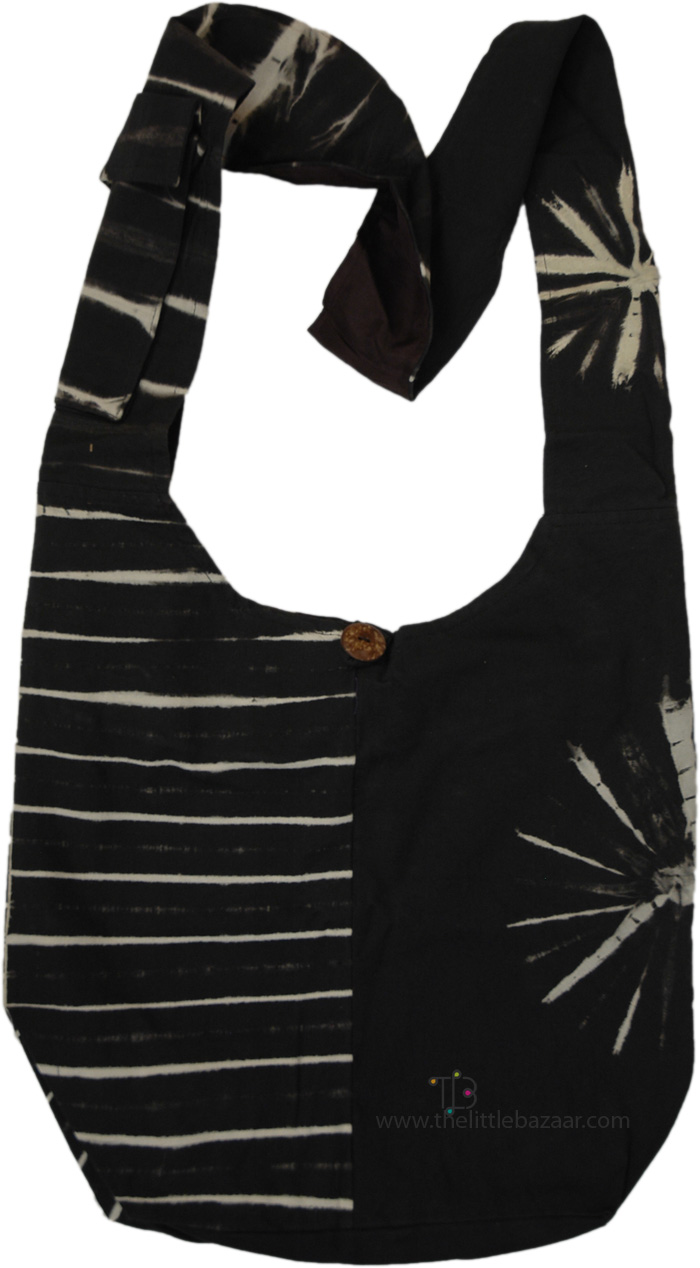 Tie Dye Black Grey Shoulder Bag, Monochrome Elegance Boho Shoulder Bag