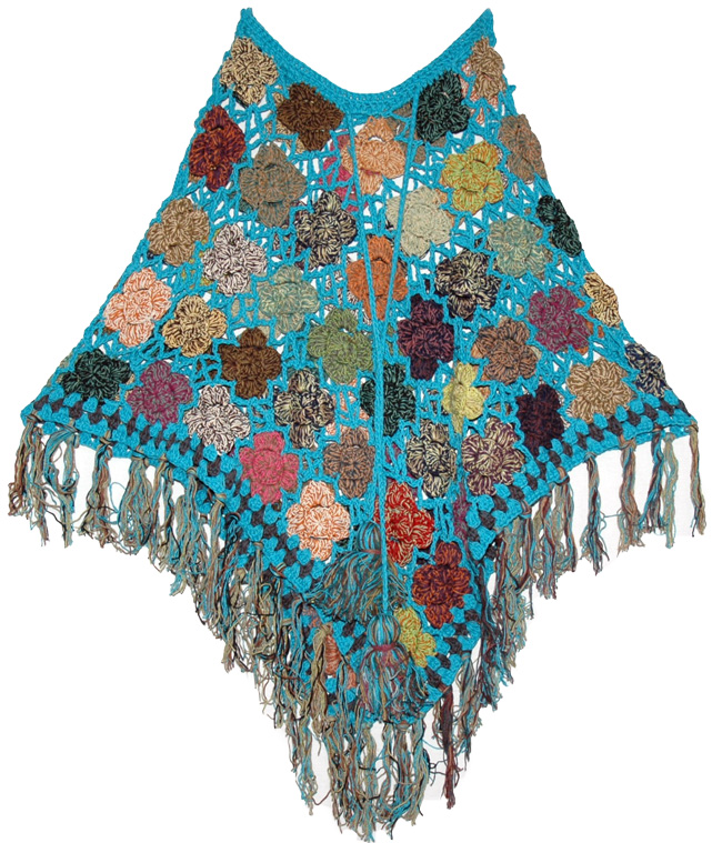 Java Blue Crochet  Poncho