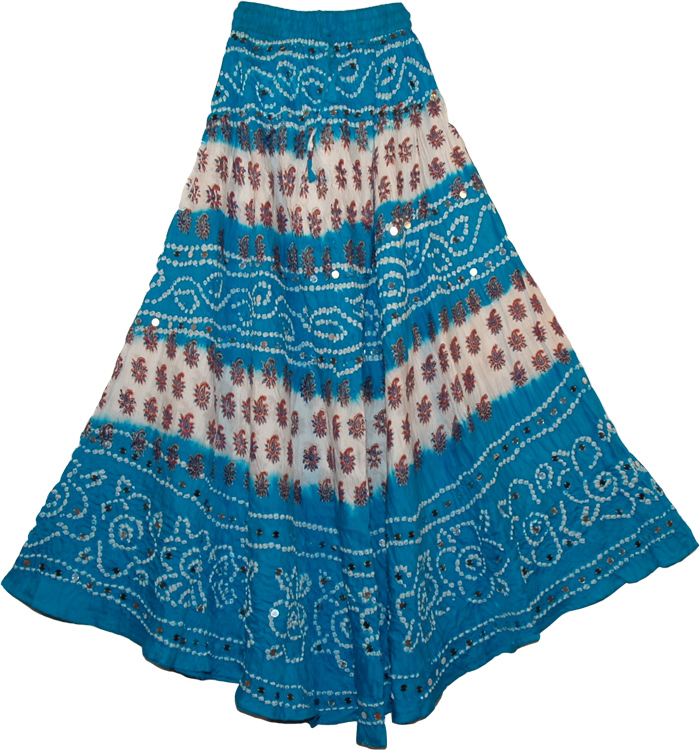 Venice Blue Bohemian Sequin Long Skirt | Sequin-Skirts | Tie-Dye, Bohemian