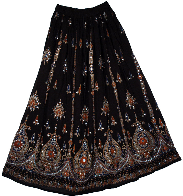 Voyager Black Sequin Long Skirt | Sequin-Skirts | Black-Skirts