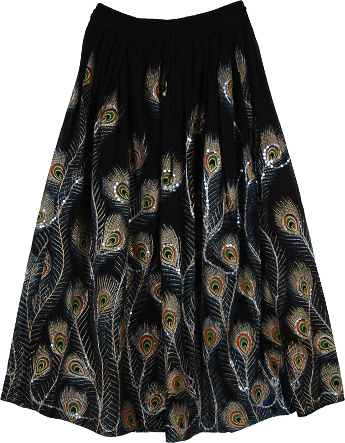 Peacock Horizon Sequined Black Long Skirt | Sequin-Skirts | Black ...