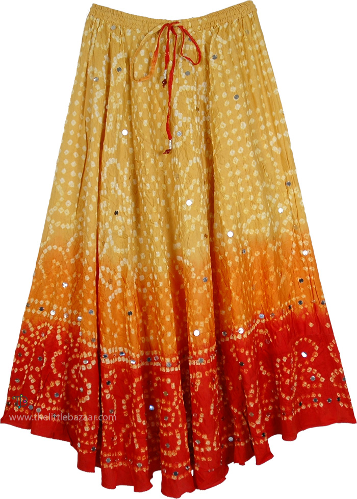 Golden Sunset Tie Dye Cotton Sequin Summer Skirt