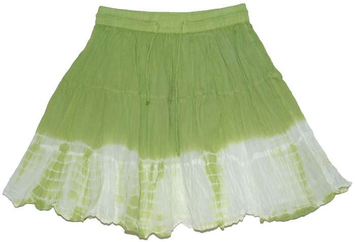 Green Smoke Crinkled Summer Short Skirt