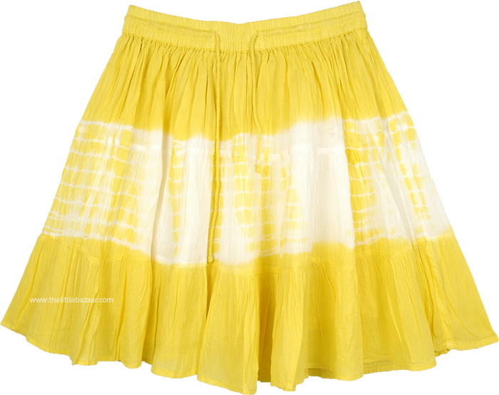 Sun Yellow and White Tie Dye Short Skirt | Short-Skirts | Yellow ...