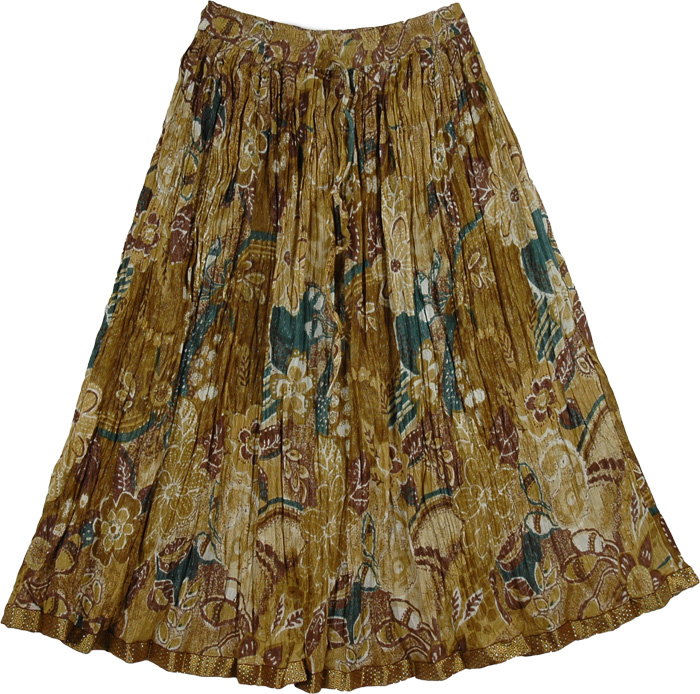 Boho Crinkled Short Skirt Earthen Floral | Short-Skirts | Crinkle