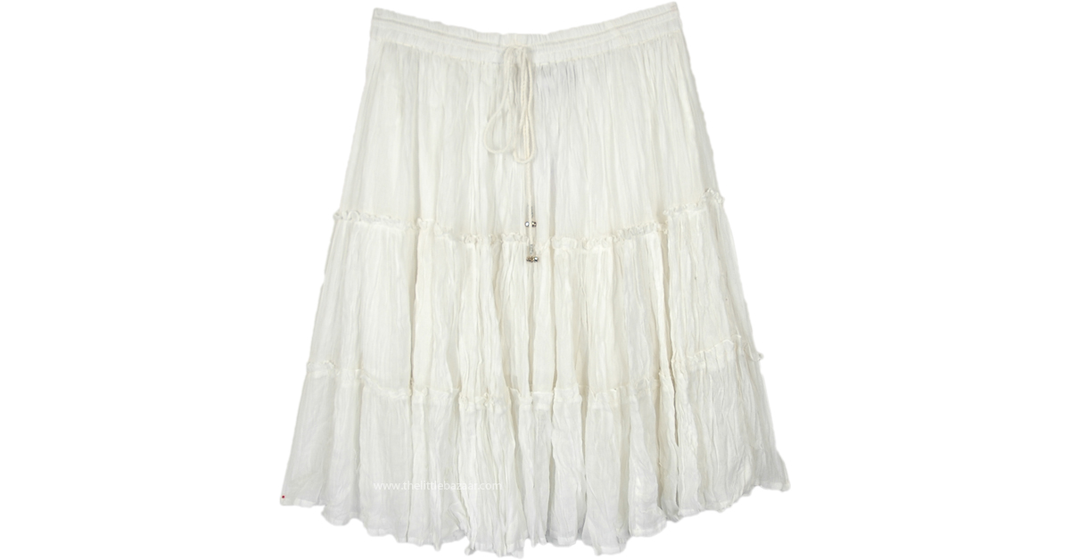 Fairy White Tiered Crinkled Cotton Short Skirt | Short-Skirts | White ...