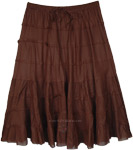 Brown Tiered Short Cotton Skirt with Lining [3909]