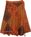 Earthen Orange Patchwork Wrap Around Short Skirt [4277]