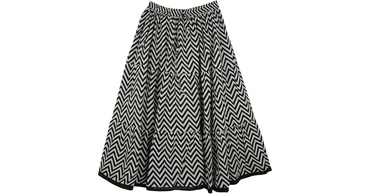Sale:$11.99 Zig Zag Mid Length Cotton Skirt | Clearance | Black ...