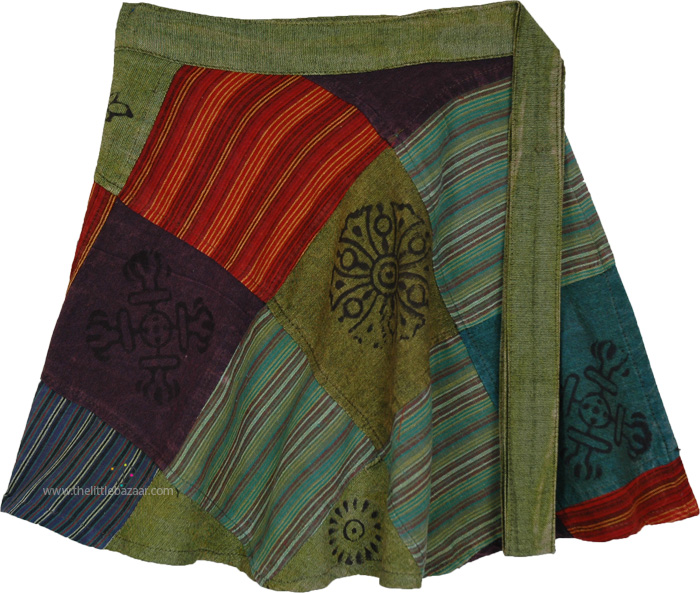 Vibrant Patchwork Festival Mini Wrap Skirt