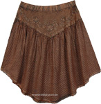 Rustic Brown Scalloped Western Boho Short Skirt