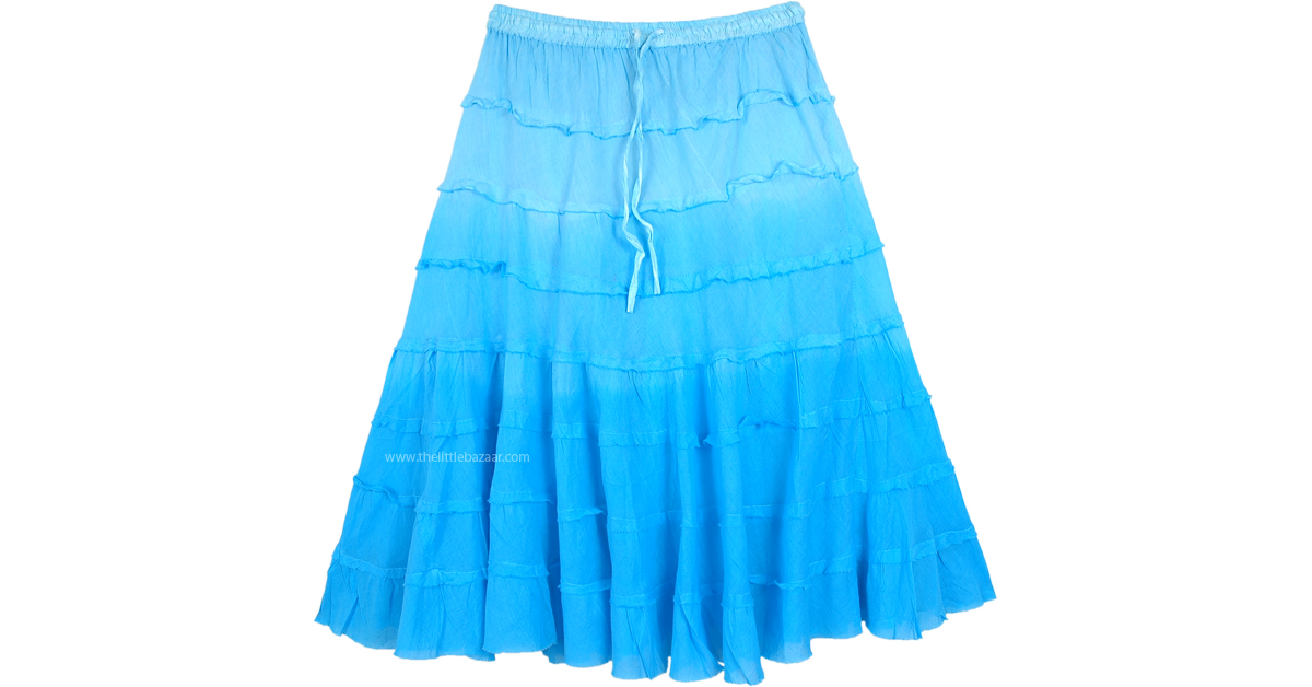 Turquoise Ombre Knee Length Summer Skirt with Tiers | Short-Skirts ...