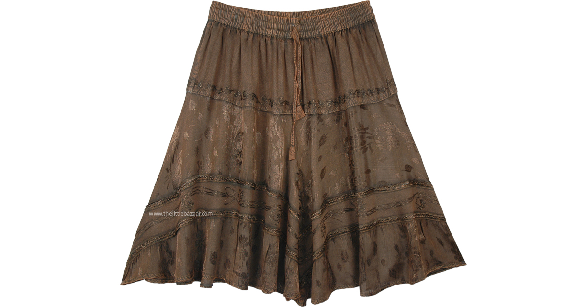 Cedar Brown Knee Length Western Skirt with Elastic Waist | Short-Skirts ...