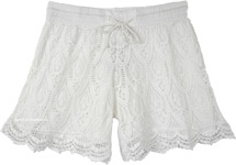 Scalloped Hem Pure White Cotton Crochet Shorts For Women