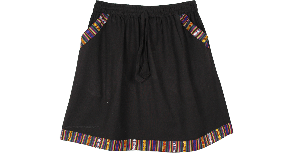 Black Short Cotton Skirt with Pocket and Woven Hem | Short-Skirts ...