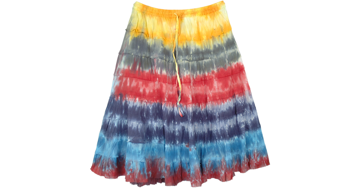 Tiered Cotton Short Skirt Tie Dye Color Flames | Short-Skirts ...