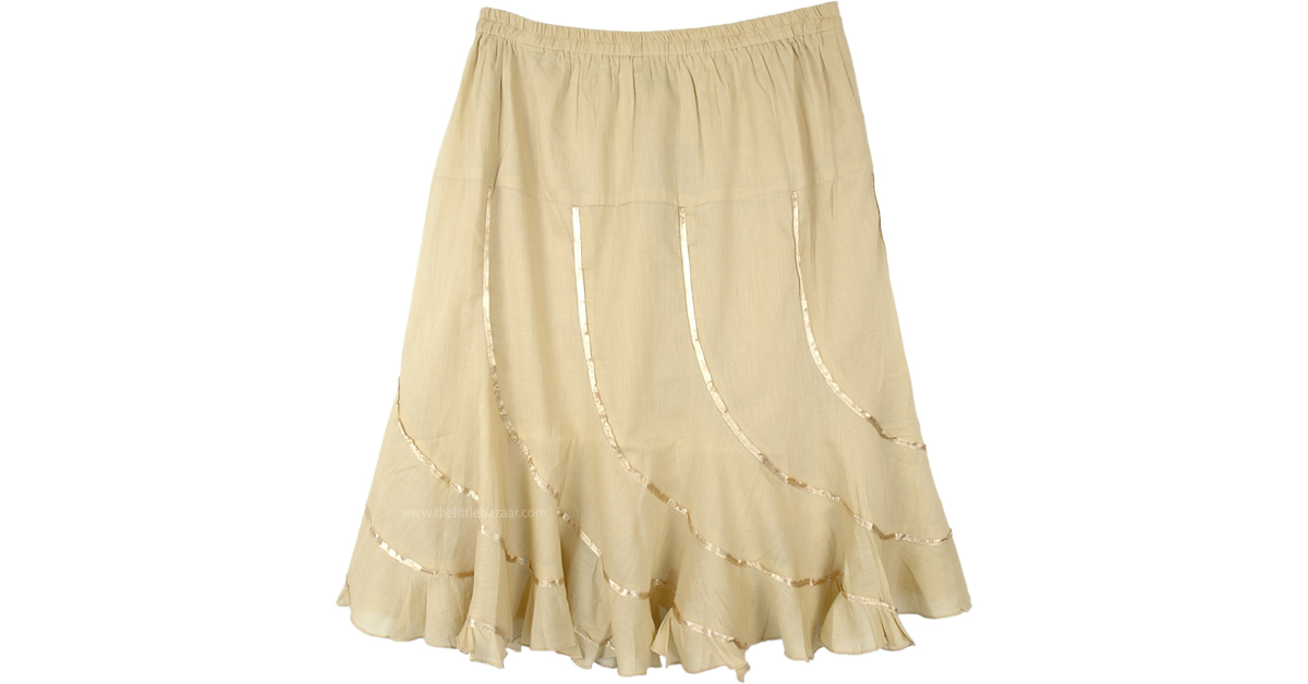Cotton Beige Summer Short Skirt with Ribbons | Short-Skirts | Beige ...