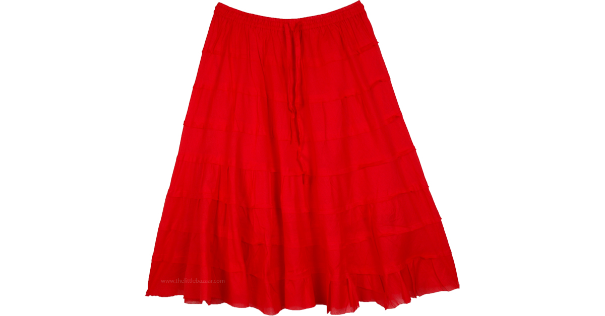 Tiered Spanish Red Short Cotton Skirt | Short-Skirts | Red | Junior ...