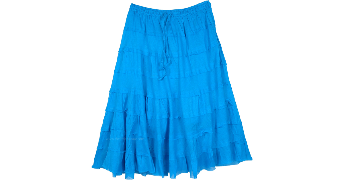 Turquoise Pull Up Tiered Short Skirt in Cotton | Short-Skirts | Blue ...