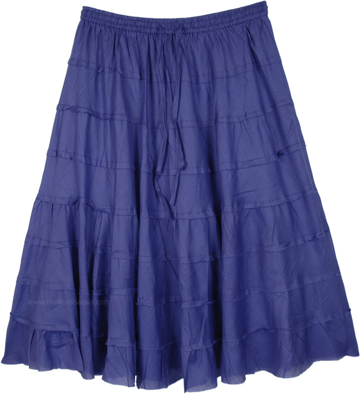 Midnight Blue Tiered Short Cotton Skirt with Lining - Short-Skirts ...