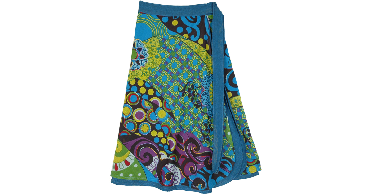 Floral Blue Lagoon Double Layer Wrap Skirt | Short-Skirts | Blue | Wrap ...