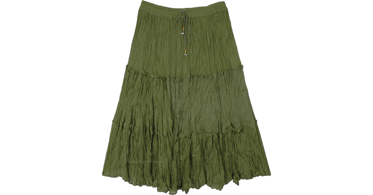 Henna Tiered Cottagecore Cotton Midi Skirt | Short-Skirts | Green ...