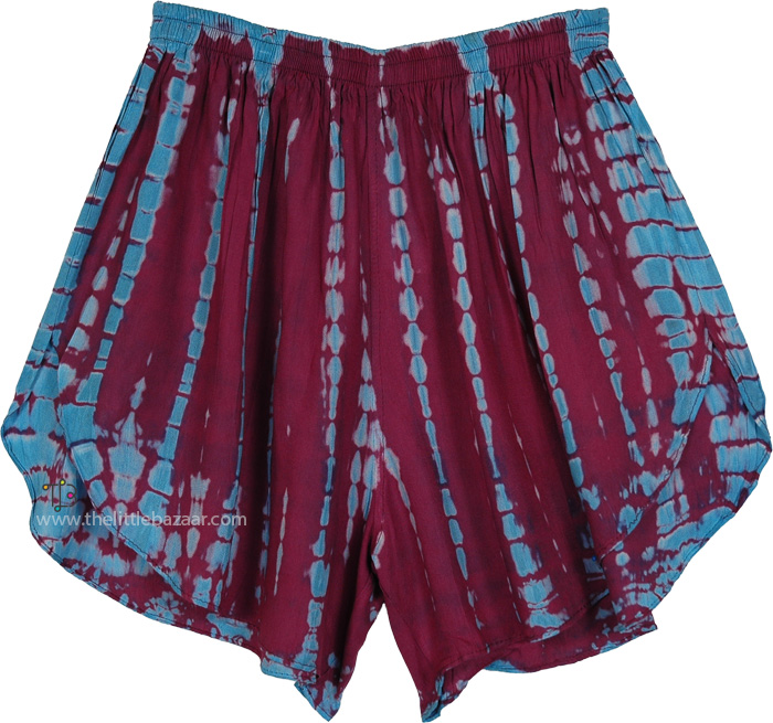 Claret Pink Tie Dye Boho Shorts with Pockets