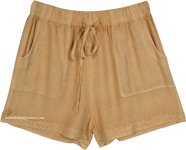 Relaxed Camel Boho Shorts with Pockets [3921]