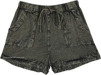 Relaxed Green Boho Shorts with Pockets [3923]