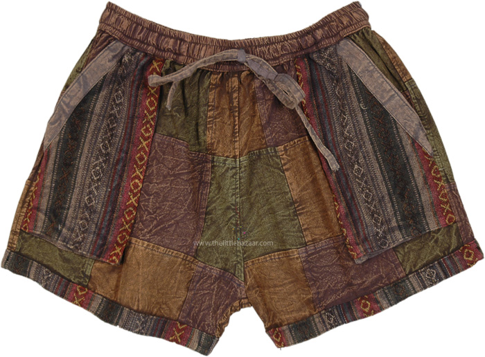 Lava Brown Patchwork Cotton Shorts